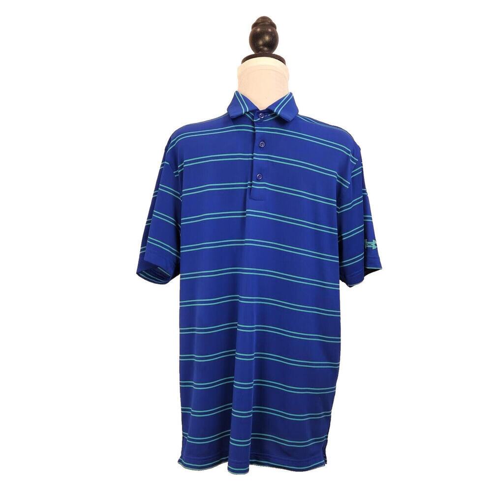 Under Armour Large Blue Striped Performance Golf Polo Earl T. Hoag Invitational